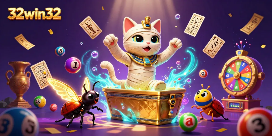 Experience thrilling games at 32win32, where Egyptian cat mummies meet vibrant lottery excitement!