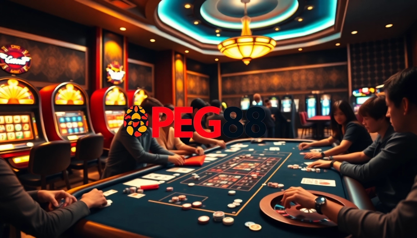 Engaged players at a PG88 gaming table, surrounded by luxury casino elements.