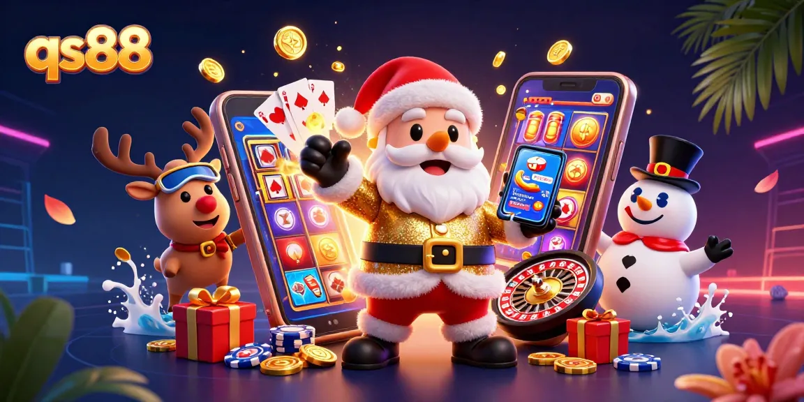 Experience the thrill of qs88 with Santa, reindeer, and snowman celebrating casino games.