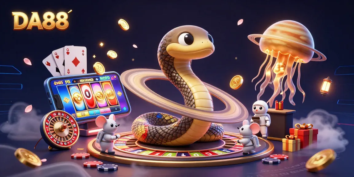 Engage with DA88's vibrant casino world featuring animated characters and exciting game elements.