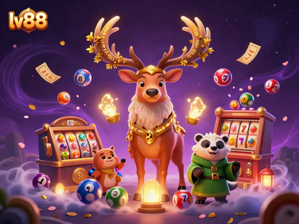 Experience the excitement of lv88 with a dramatic 3D casino scene, featuring vibrant slot game elements.