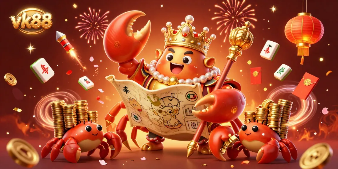 Experience winning strategies at vk88 amidst a vibrant online casino celebration with detailed characters and elements.