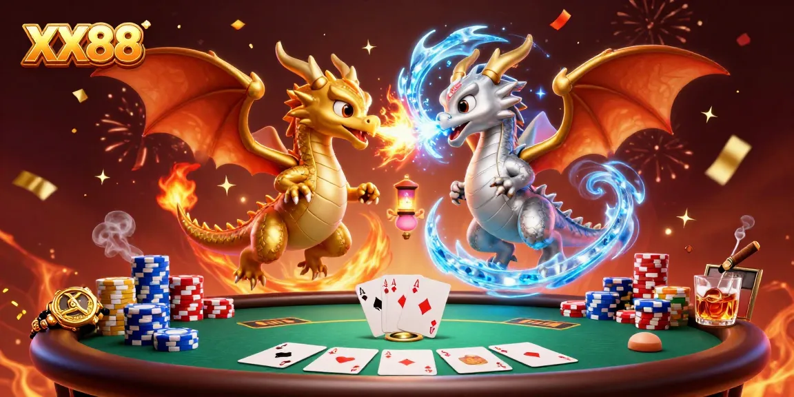 Experience the thrill of winning at XX88 with a captivating dragon-themed gaming battle illustration.