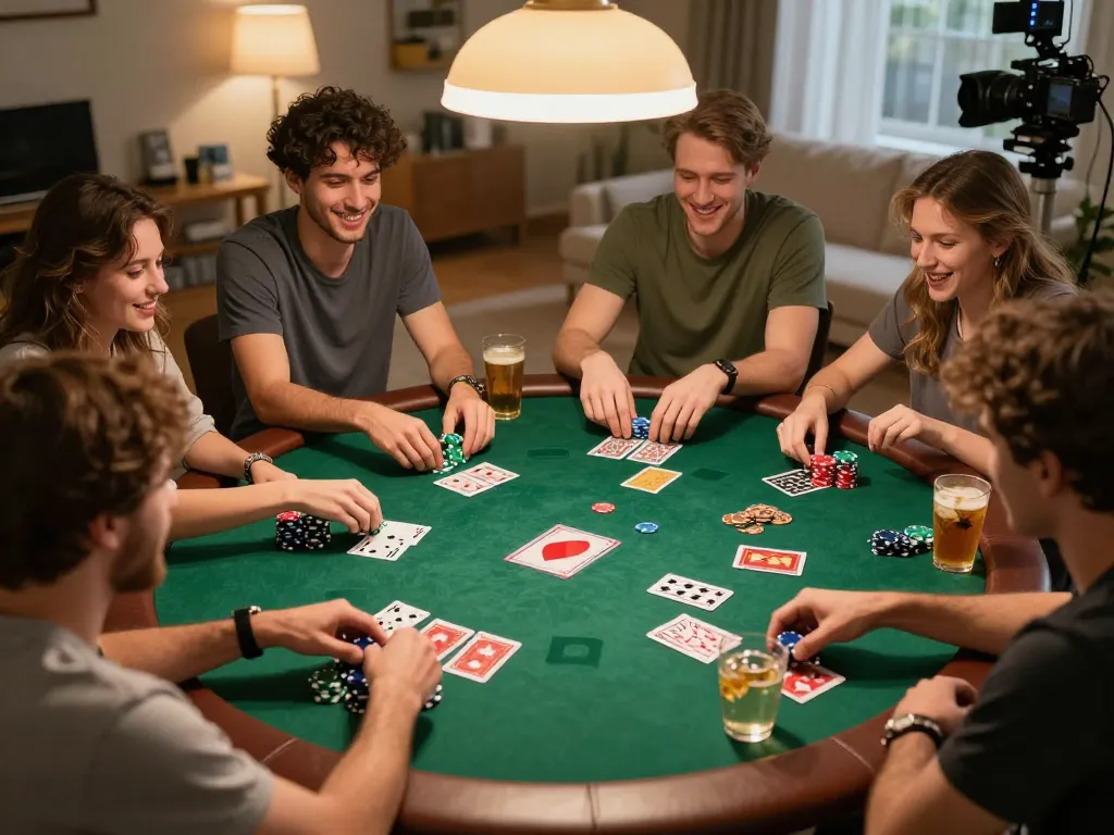 Players enjoying a lively poker night at home, highlighting a thrilling UG88 game atmosphere.