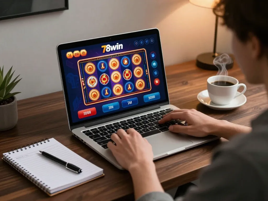 Engaging in strategic gameplay on the 78win app at home, showcasing modern gaming setup