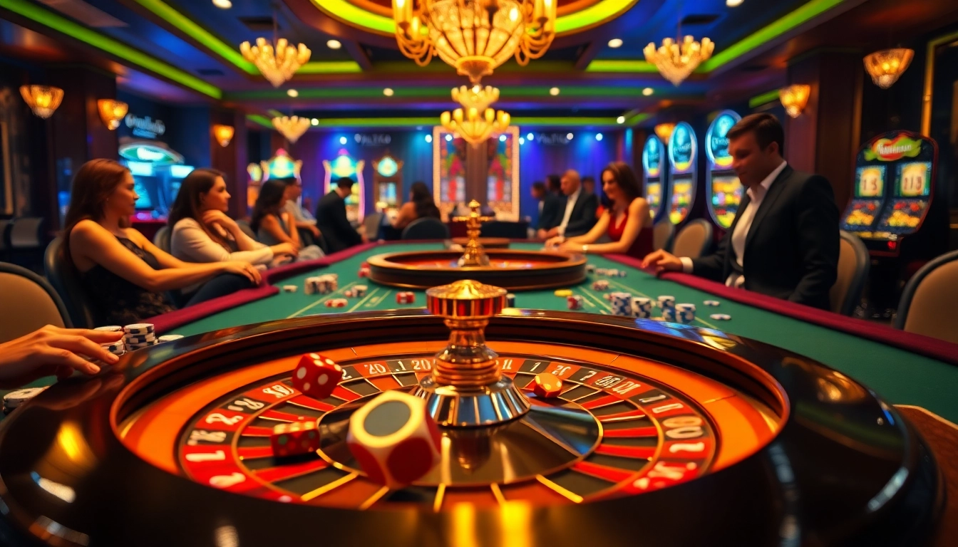 Players enjoying games at the hit club, surrounded by sleek casino tables and vibrant slot machines.