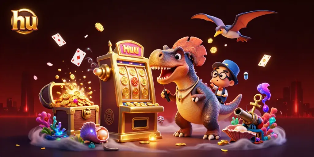 Catch flying coins with hu gaming excitement, as dinosaurs delight in jackpot wins!