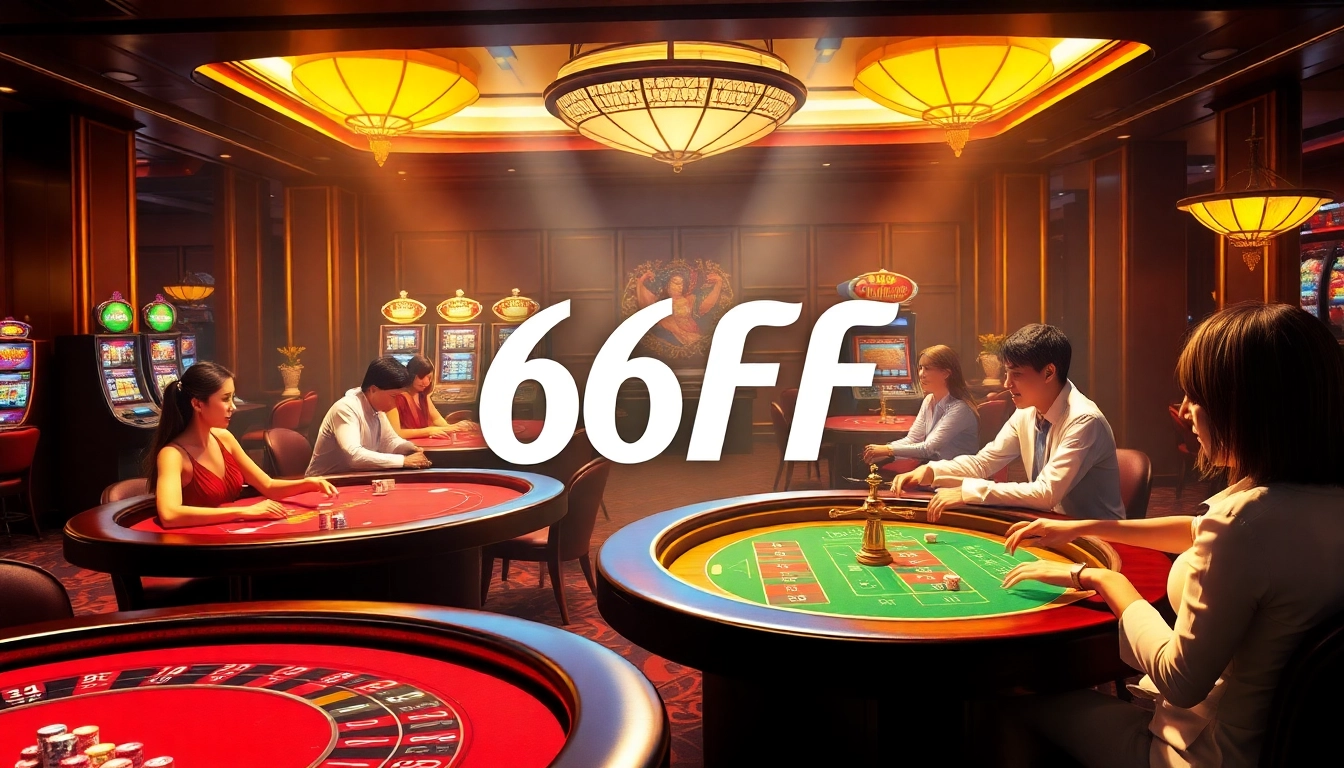 Experience the thrill of gaming at 6FF with stunning casino visuals featuring vibrant tables and eager players.