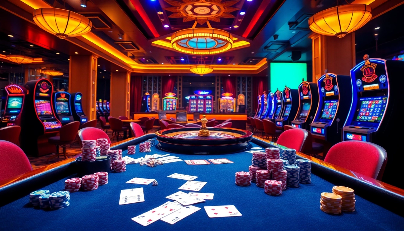Engage in thrilling gameplay at https://pub88.in.net/ with a vibrant casino scene featuring tables, cards, and excitement.