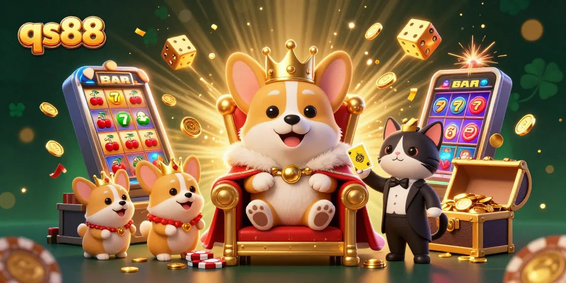 Experience the thrilling qs88 casino adventure with a corgi king, a cat butler, and extravagant gaming symbols.