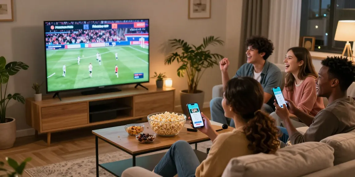 Pikashow APK download showcased in a lively movie night gathering with friends, streaming content on a big screen in a cozy living room.