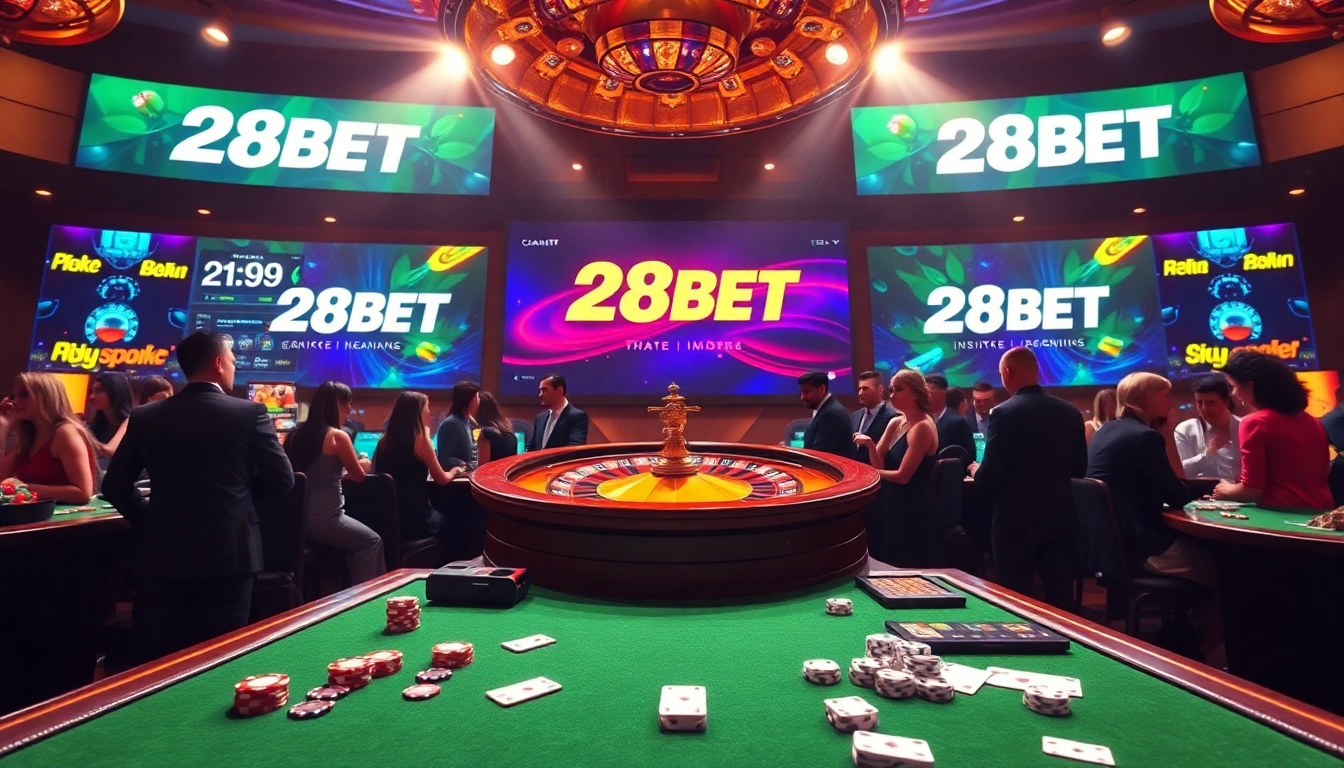 Players engaging in high-stakes gambling with 28BET at a lavish casino table.