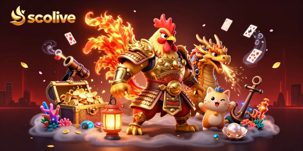 Socolive transforms betting with an exciting scene featuring a rooster warrior and dragon amidst vibrant casino elements.