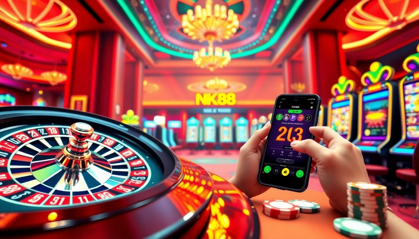 Engaging players at NK88 enjoying high-stakes casino games in a luxurious environment.