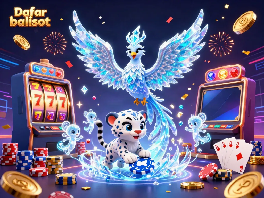 Engage with Daftar balisot through this vibrant illustration of an ice phoenix and vivid casino elements.