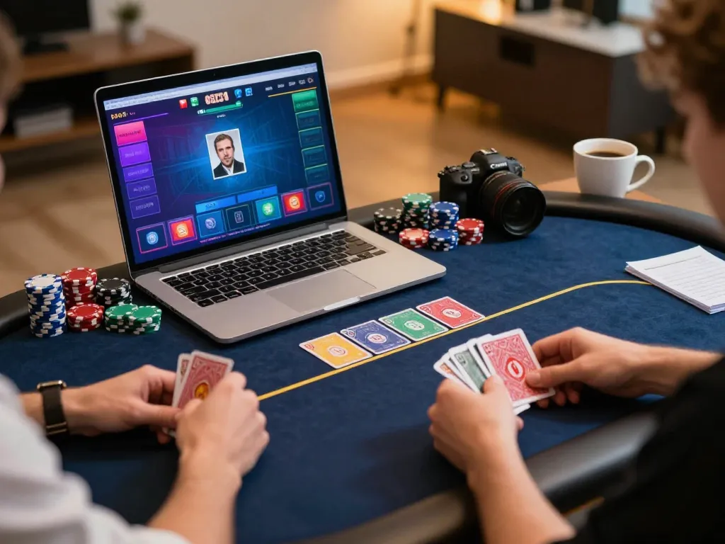 Players engaging in strategic online poker gameplay on 888b platform, showcasing colorful betting interface.