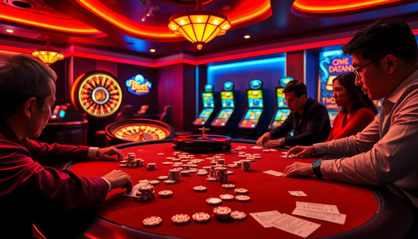 Experience the thrill of high-stakes poker at https://f8bet.net.in/ with vibrant casino lights and intense players.