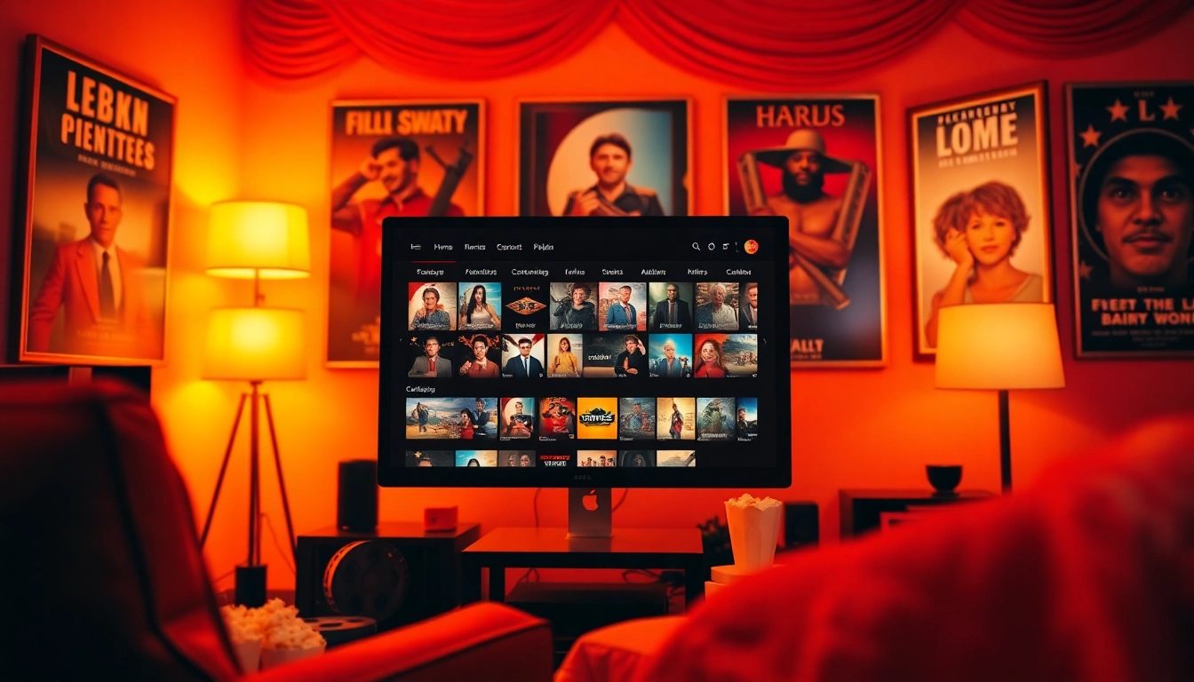 Nangcuc movie platform with engaging interface and cozy cinema ambiance