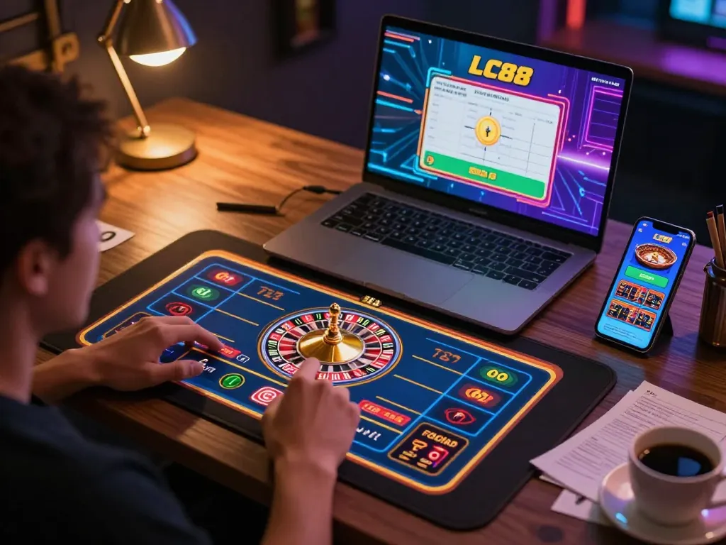 Player engaging in live roulette on the LC88 app, showcasing an immersive online gaming experience.