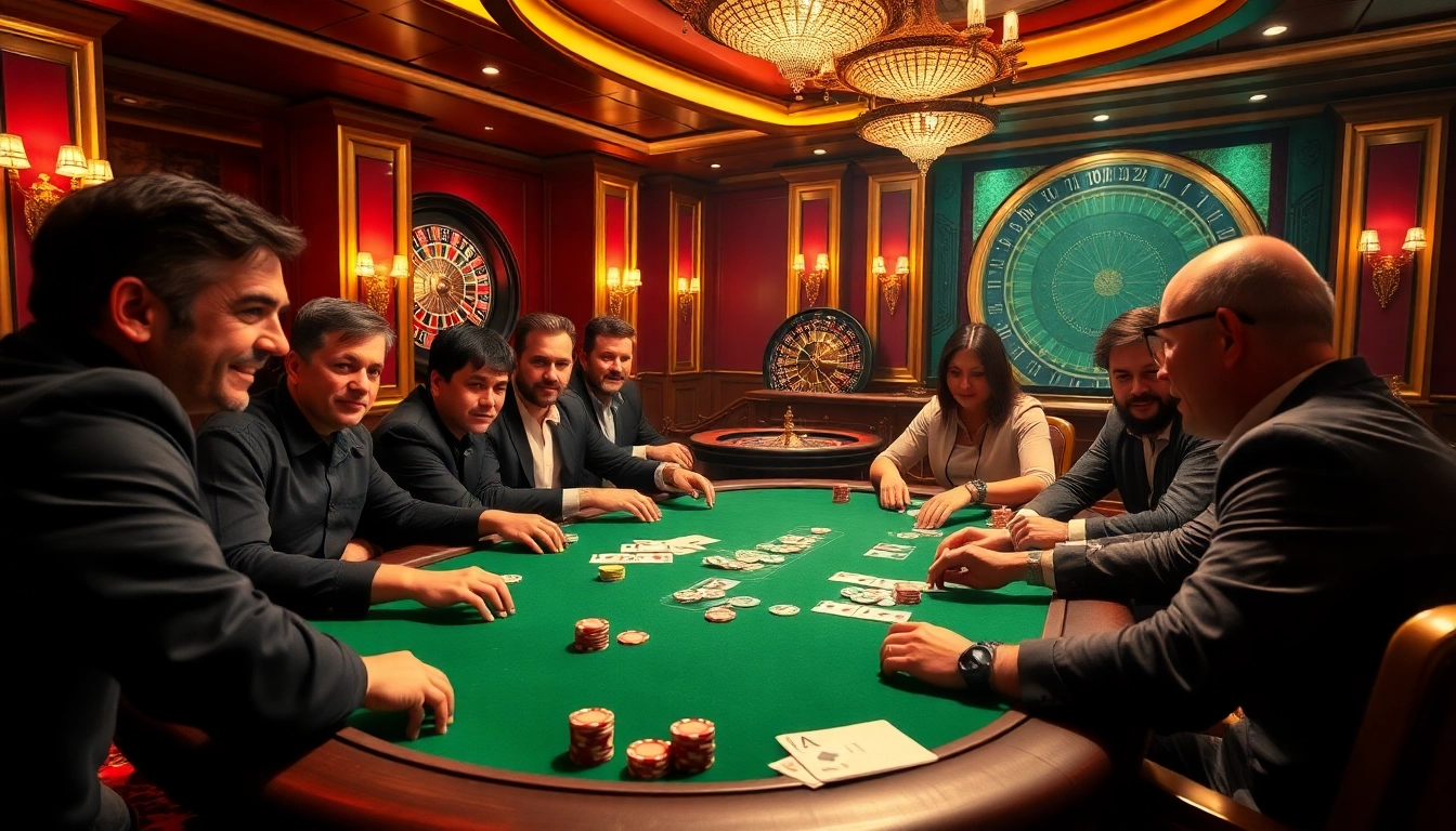 Players engaged in an intense poker game at V88 com, showcasing thrilling gambling action.
