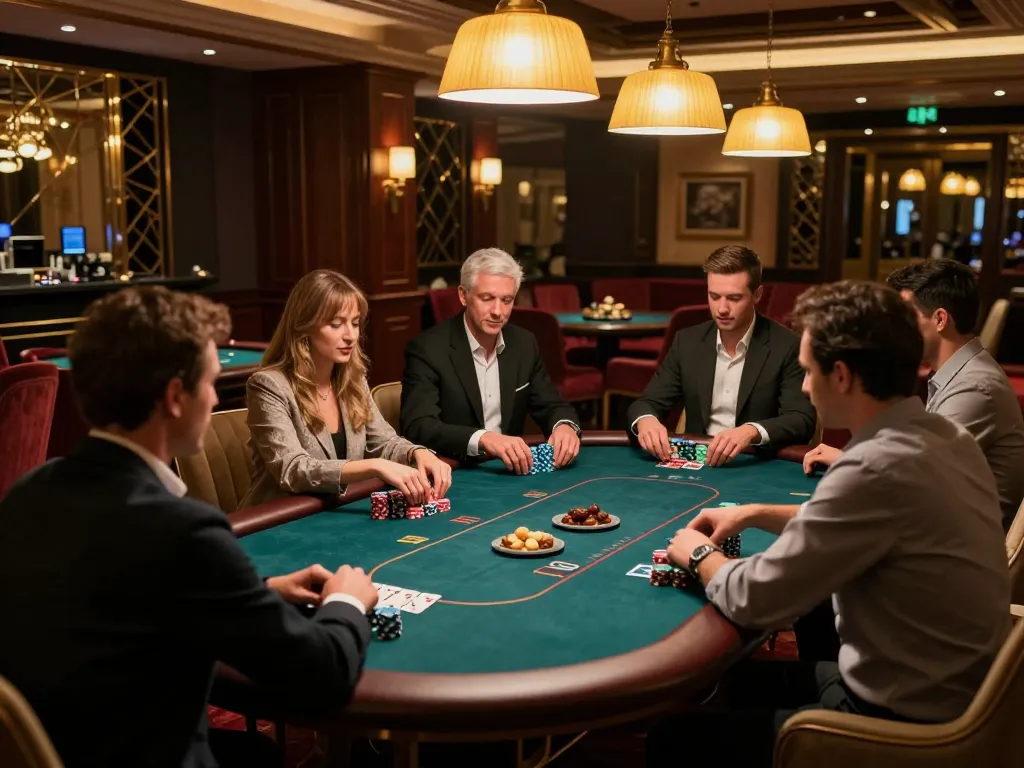 Experience high-stakes poker in an upscale VIP area, showcasing classy decor at https://mm88vin.com/ for premium gaming.