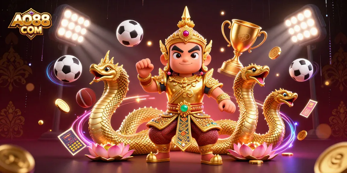 Experience gaming excitement at AO88 COM with dynamic sports elements and golden highlights.