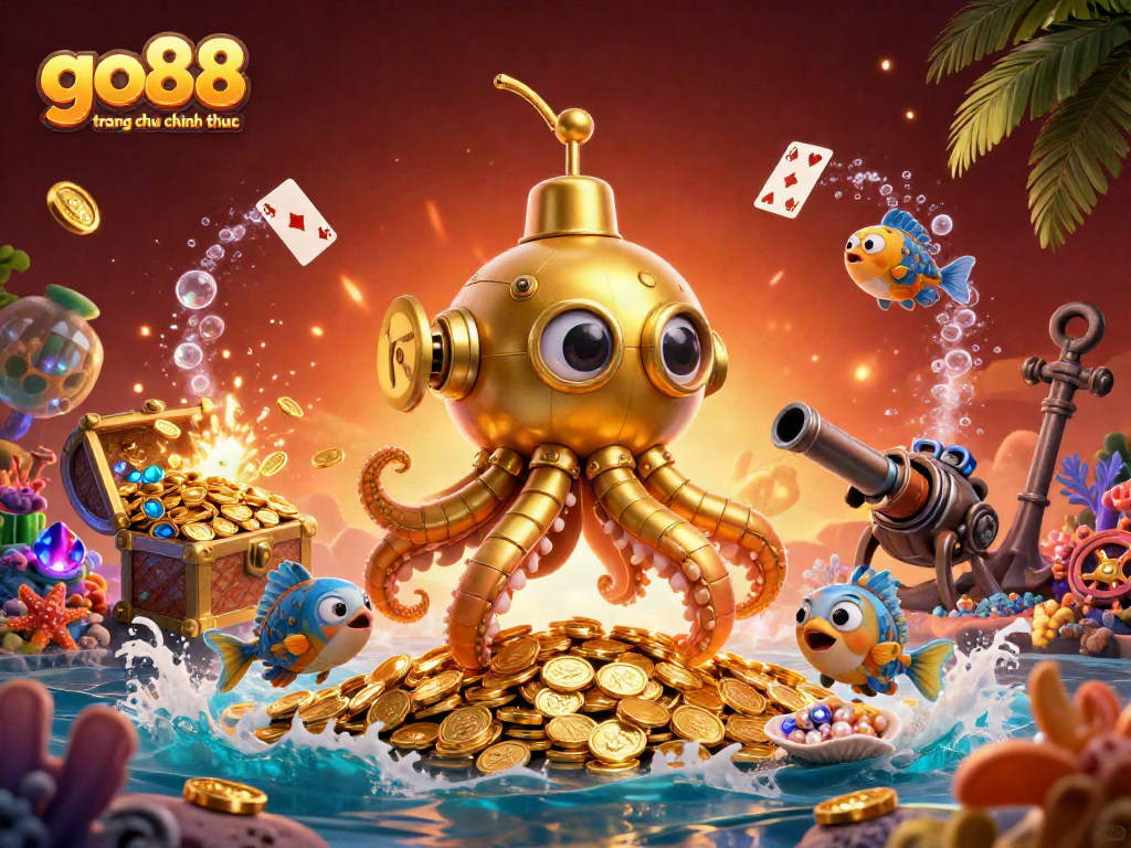 Experience the excitement of go88 trang chu chinh thuc in a vibrant underwater casino adventure illustration.