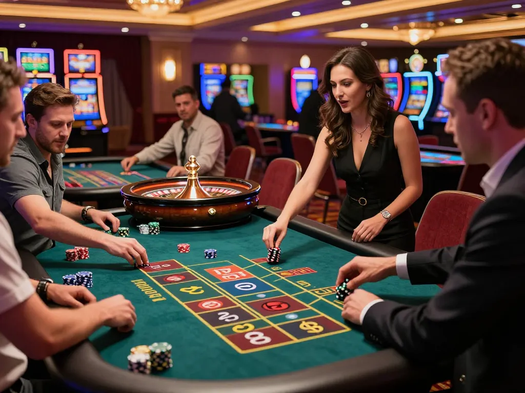 Players engaging with Roulette tables, experiencing the excitement of RR99 at the casino.