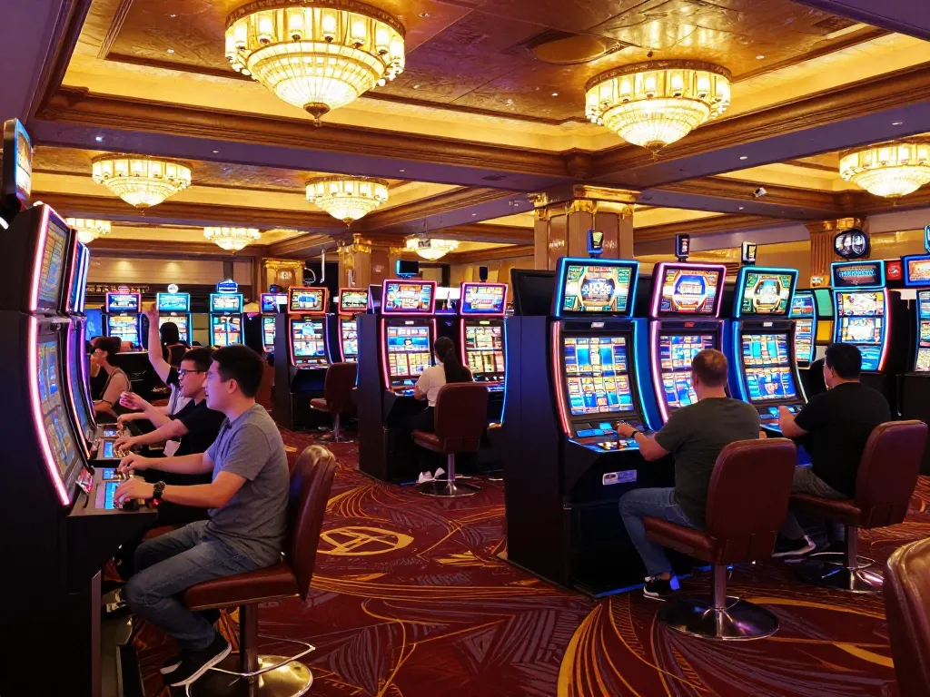Players celebrating a win at LV88 casino's colorful slot machines, creating an exciting atmosphere