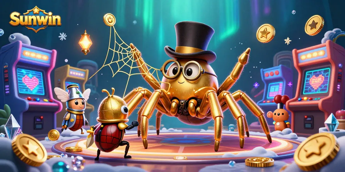 Engage with the thrilling Sunwin casino adventure featuring a golden tarantula, beetle knight, and arcade excitement.