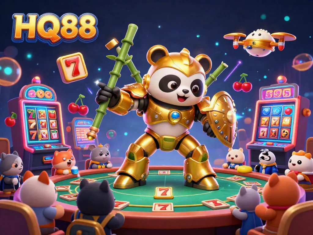 Engage at HQ88 with a dynamic 3D illustration of vibrant gambling action in a futuristic arena.