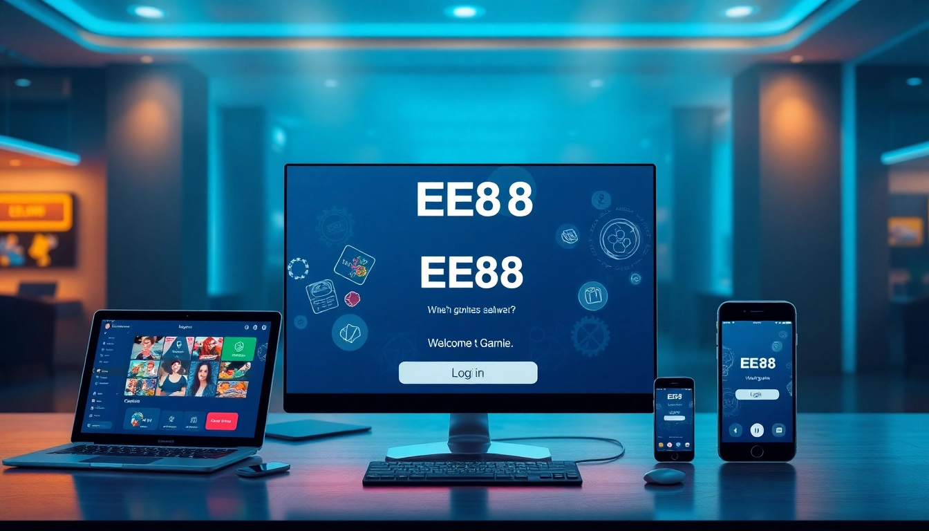 Experience a seamless đăng nhập ee88 with a high-tech online gaming interface, inviting users to engage.