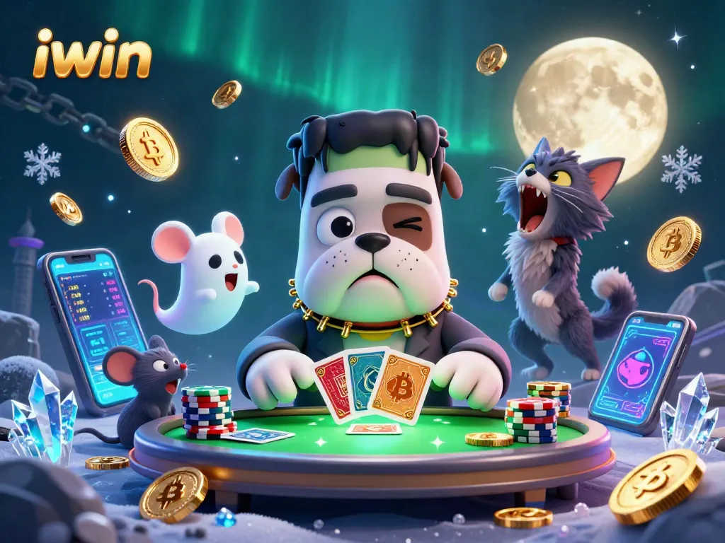 Engage with iwin through colorful casino action featuring a Frankenstein bulldog dealer, ghost mouse, and werewolf kitten.