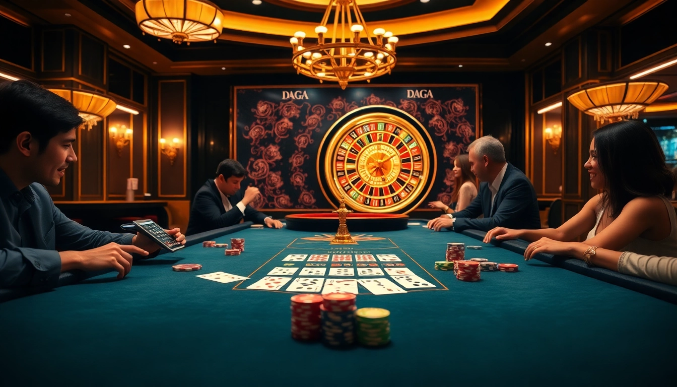 Daga players engaging in an exciting poker game at an elegant casino table, showcasing luxury and thrill.