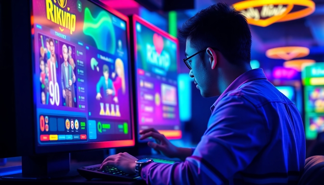 Engaging scene of a player enjoying Rikvip's online gaming platform, showcasing excitement and trust in gambling.