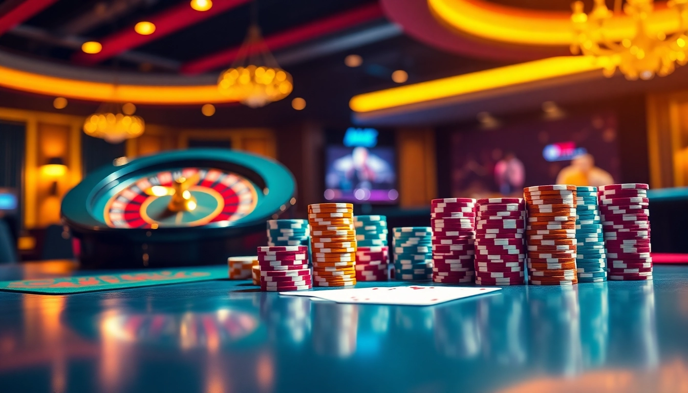 Experience premium gaming at https://x88.lol/ with a stylish casino scene featuring vibrant poker chips and cards.