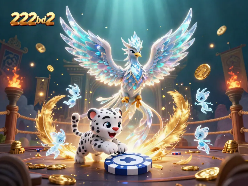 Experience epic wins at 222bd2 with a vibrant, magical casino scene featuring a phoenix and ice sprites.
