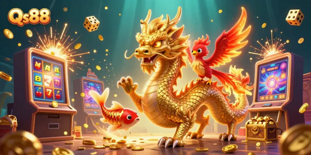 Experience the thrill of winning at Qs88's vibrant online casino world with dynamic 3D characters and games.