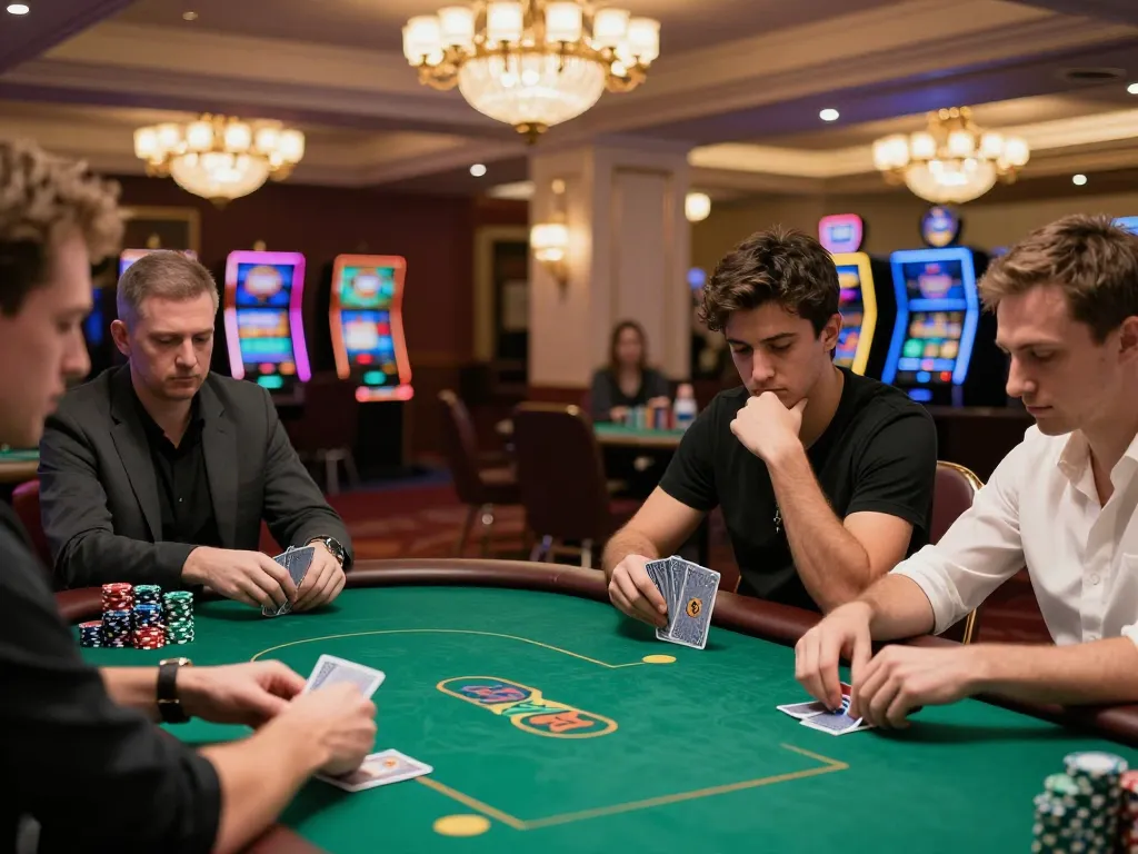 Players enjoying a high-stakes game at the hit club poker table in a luxurious casino setting.