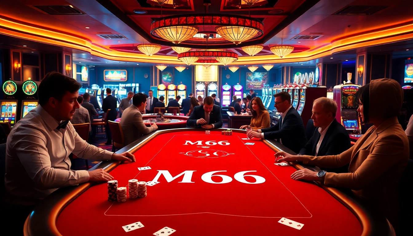 Players engaging at the MB66 casino table with vibrant atmosphere and luxurious decor.