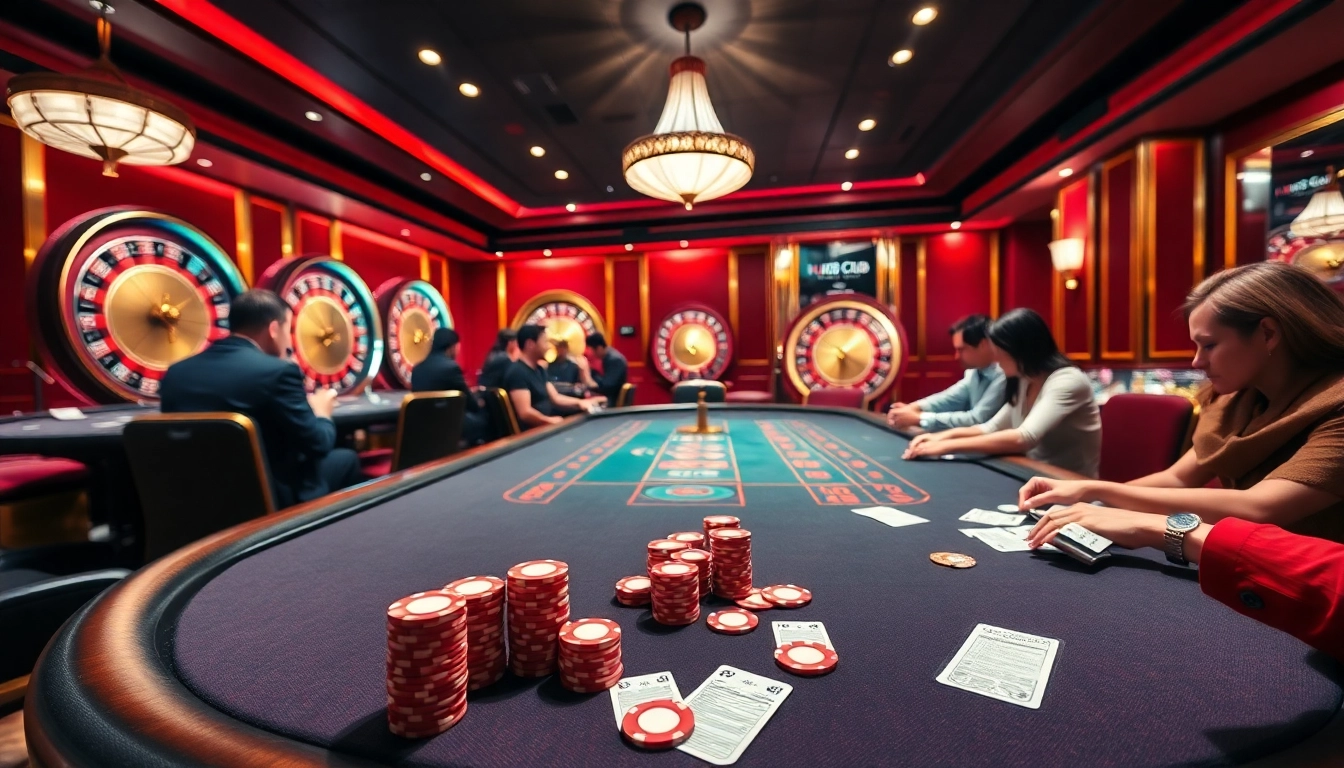 Exciting poker action at HU88 CLUB with players betting high stakes at a luxurious table.