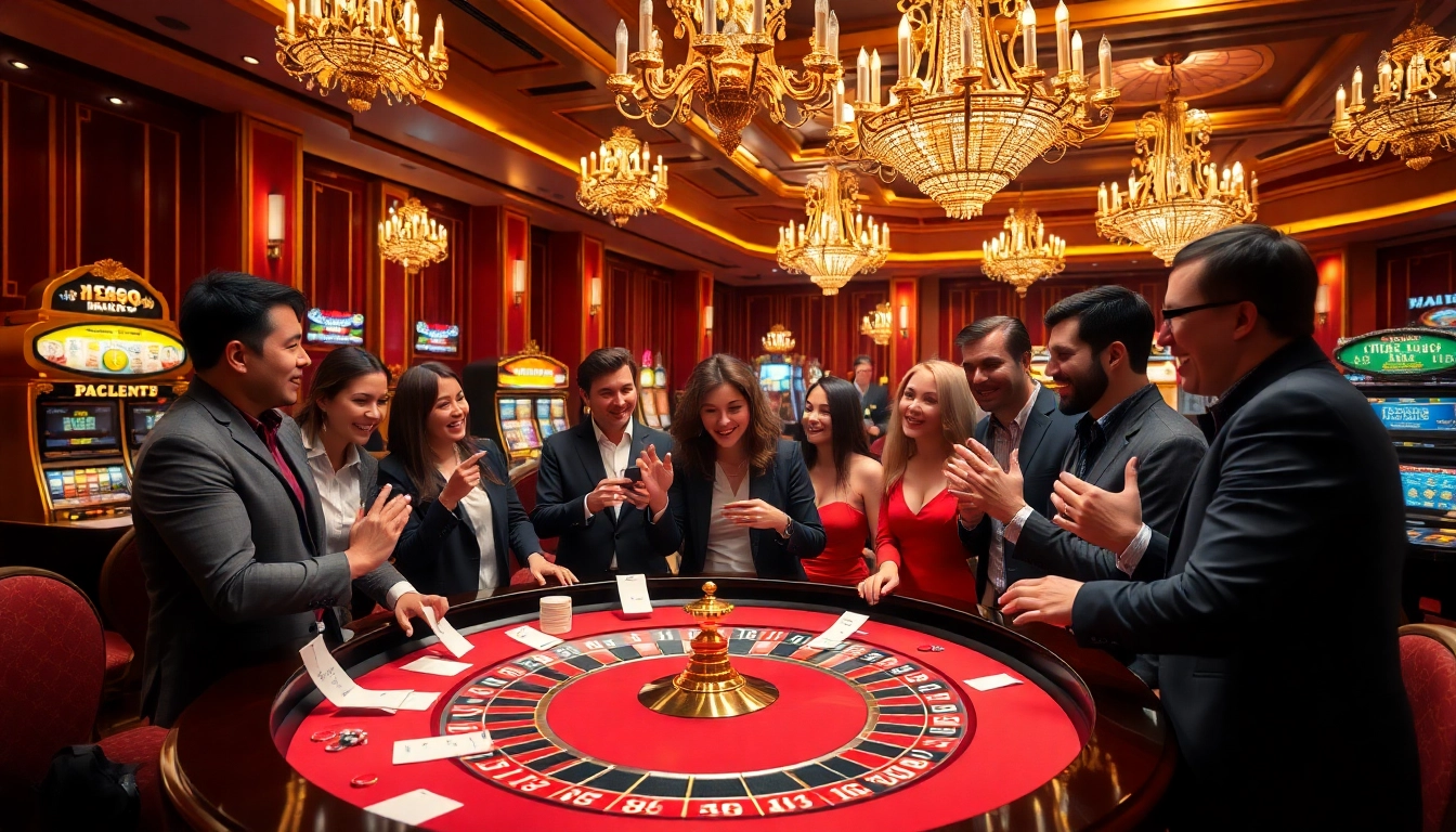 Experience the excitement of a luxurious casino at 555win with vibrant tables and engaged players.