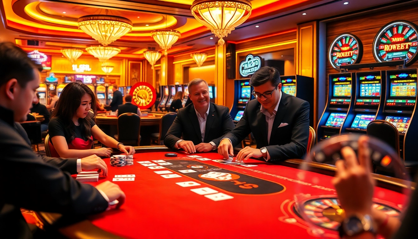 Gambling environment featuring a poker table and slot machines symbolizing 13 win excitement.