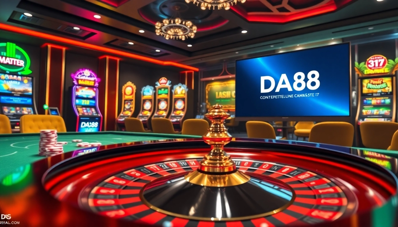 Engaged players at the DA88 online casino table, highlighting vibrant gambling action and branding.