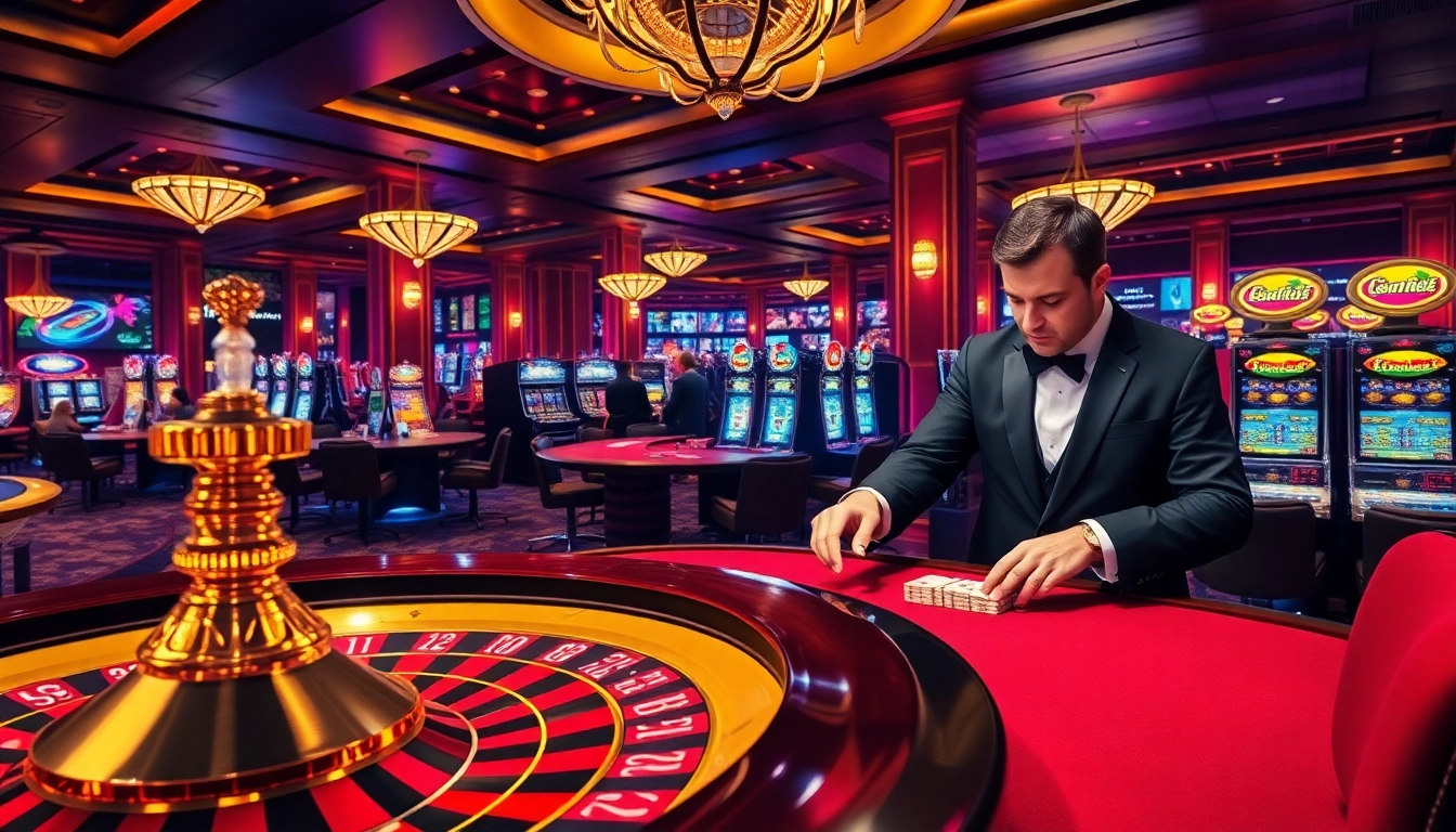 Engaging gambling scene featuring MMOO platform interface with poker tables and slot machines.