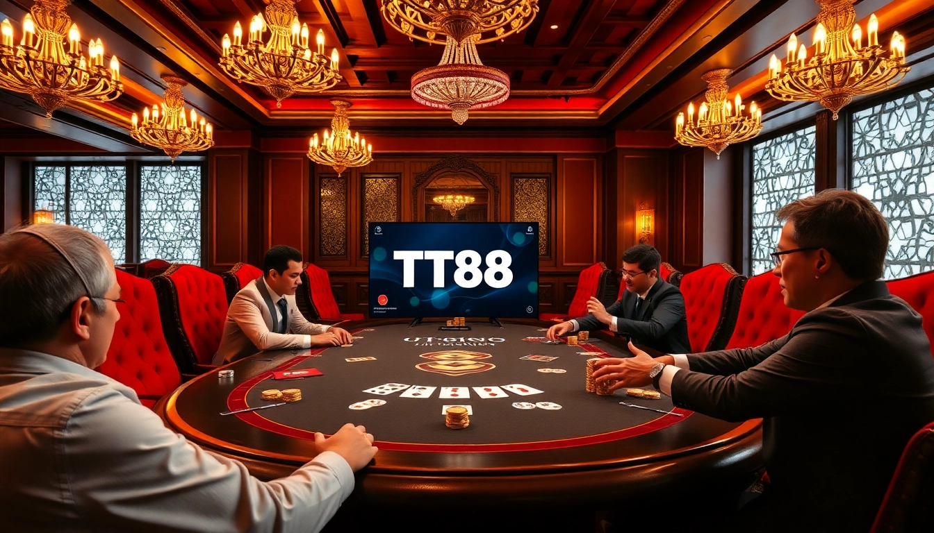 Players enjoying a game at the TT88 casino table, capturing the thrill of online gambling.