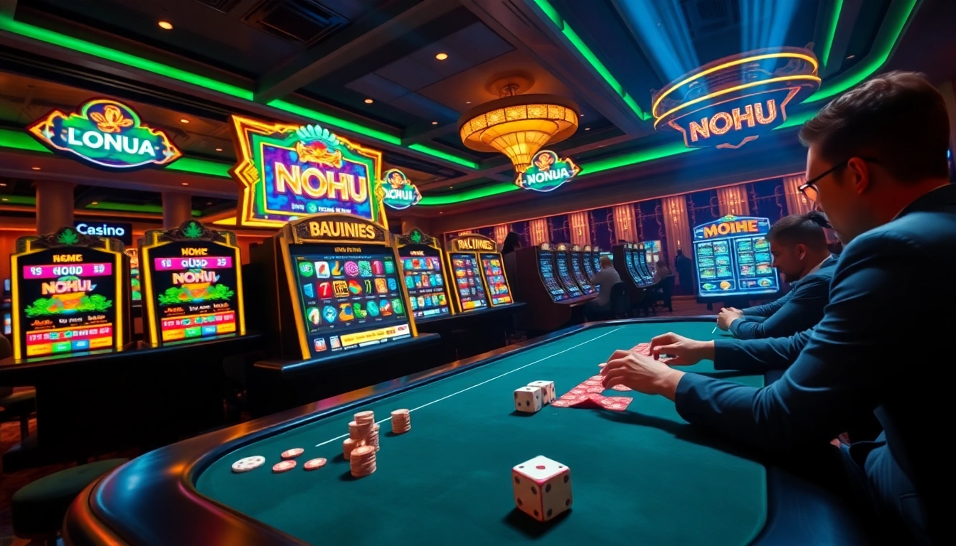 Nohu slot gaming excitement with vibrant casino visuals and active players.
