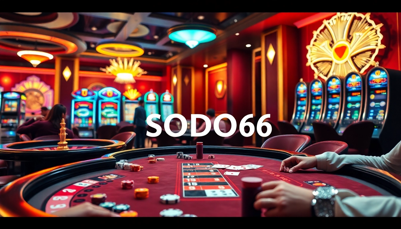 Experience thrilling gameplay at SODO66, featuring vibrant casino tables and excitement in the air.