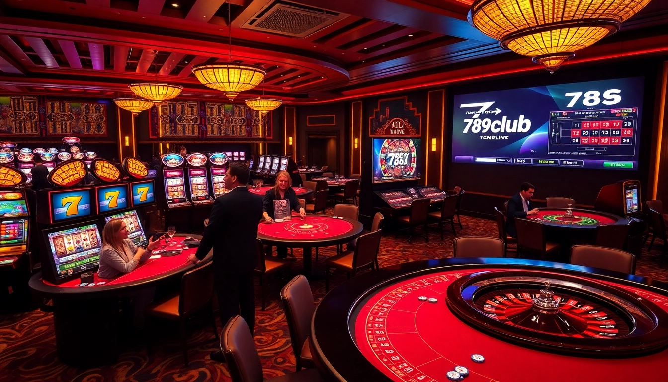 Experience the excitement of 789club at luxurious casino tables filled with eager players and vibrant slot machines.