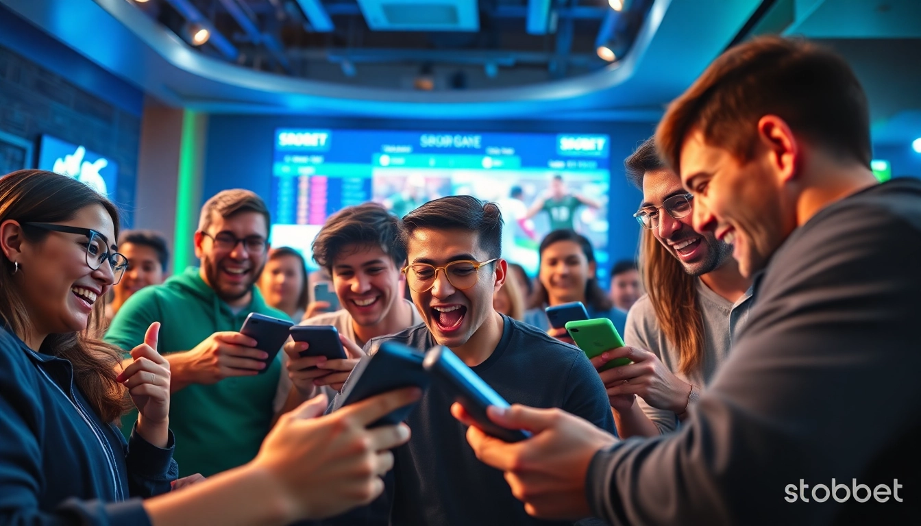 SBOBET gaming scene with diverse players enjoying online sports betting experience at sbobet.dance.